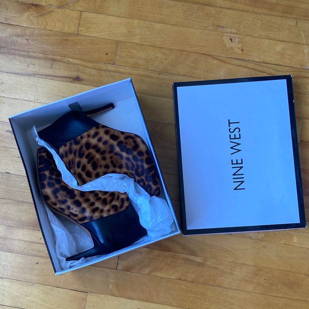 Leather Leopard Print Ankle Boots